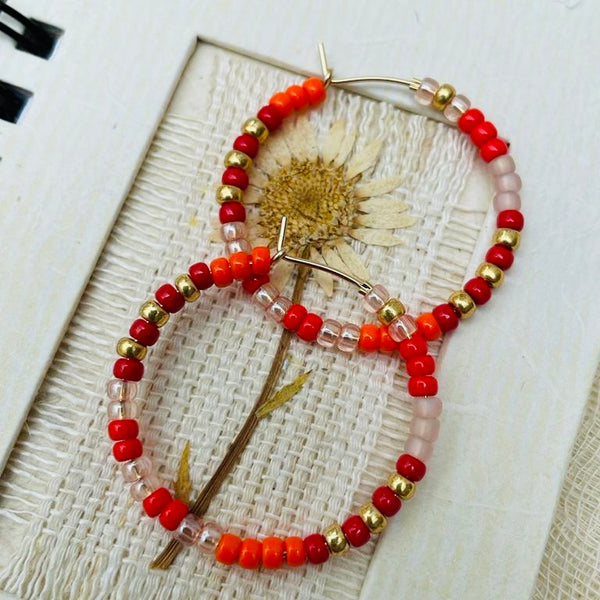 Deep Red and Tangerine Orange Hoop Earrings