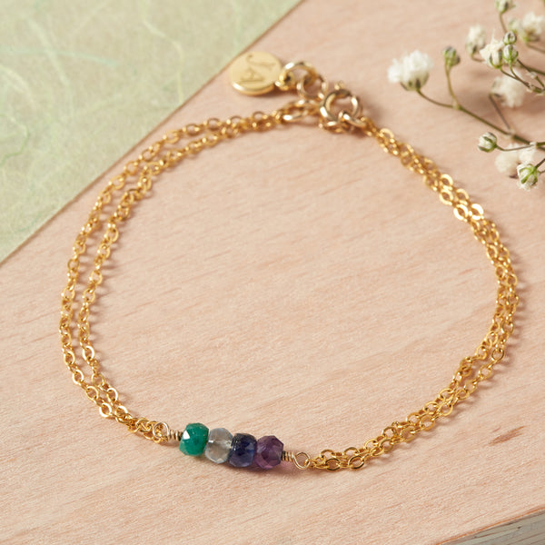 Double Chain Personalised Birthstone 'Matilda' Bracelet (4 Stone)