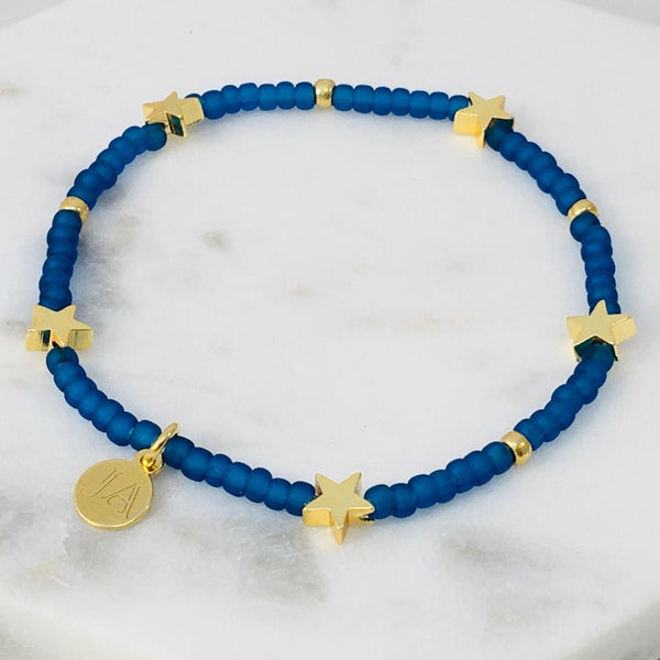 Matte Blue and Gold Star Bracelet