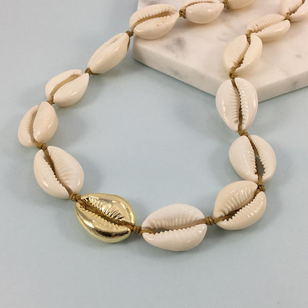 Gold Plated & Natural Cowrie Shell Necklace