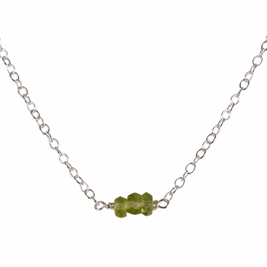 August | Peridot Bead Bar Necklace