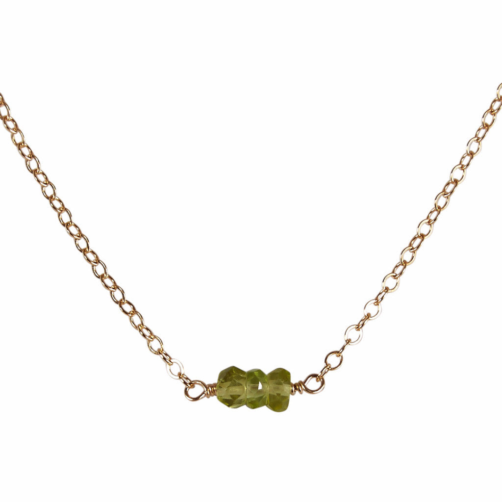 August | Peridot Bead Bar Necklace