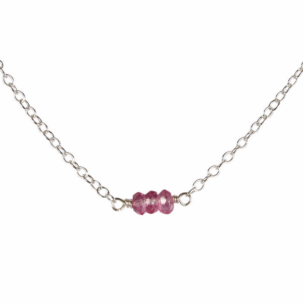 November | Pink Topaz Bead Bar Necklace
