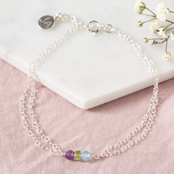 Personalised Birthstone Bracelet | Double Chain Matilda Bracelet (3 Stone)