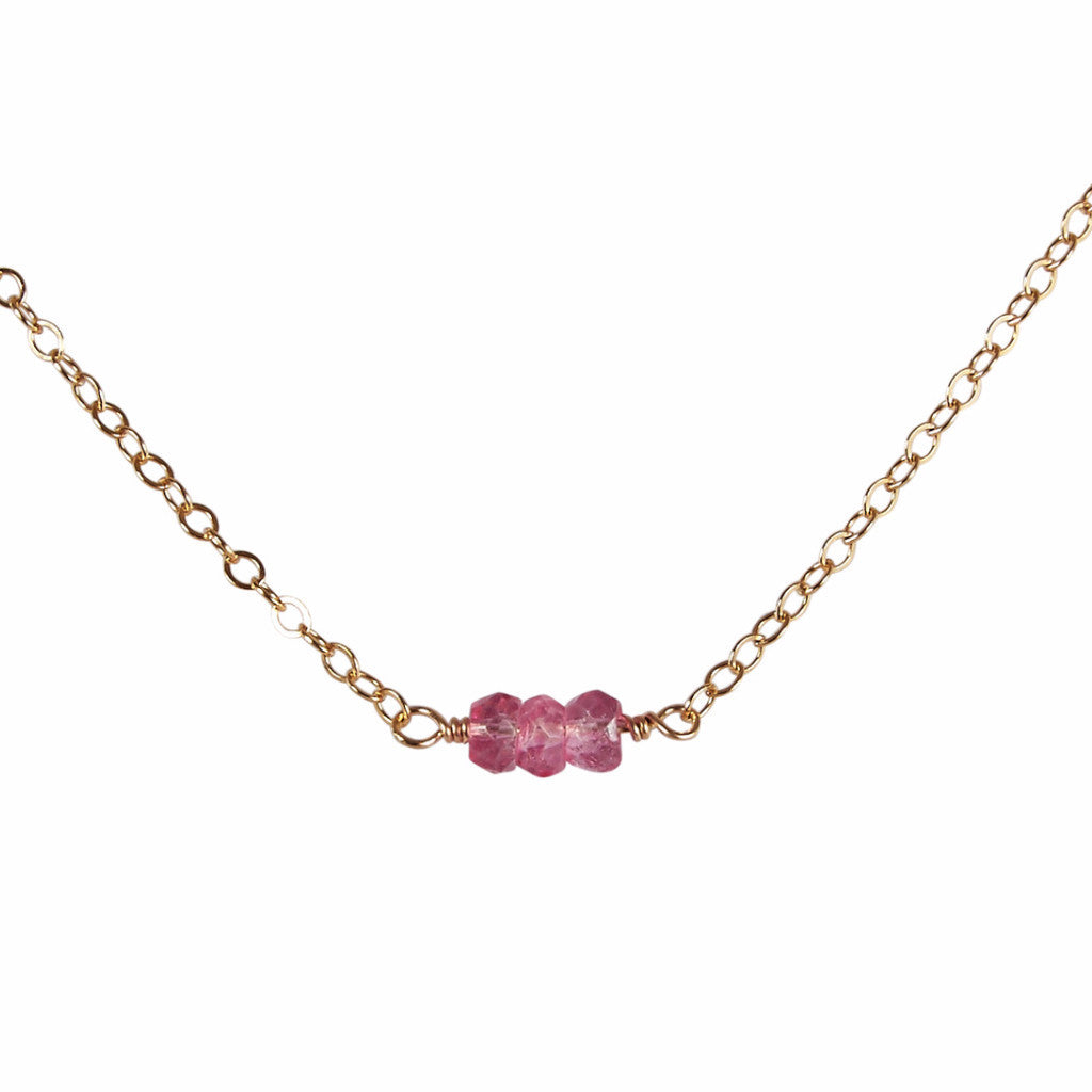 November | Pink Topaz Bead Bar Necklace